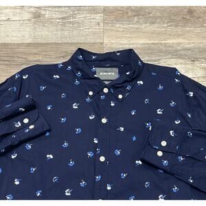 Bonobos Navy Blue White Mens L Slim Fit Floral Pattern Long Sleeve Button Shirt
